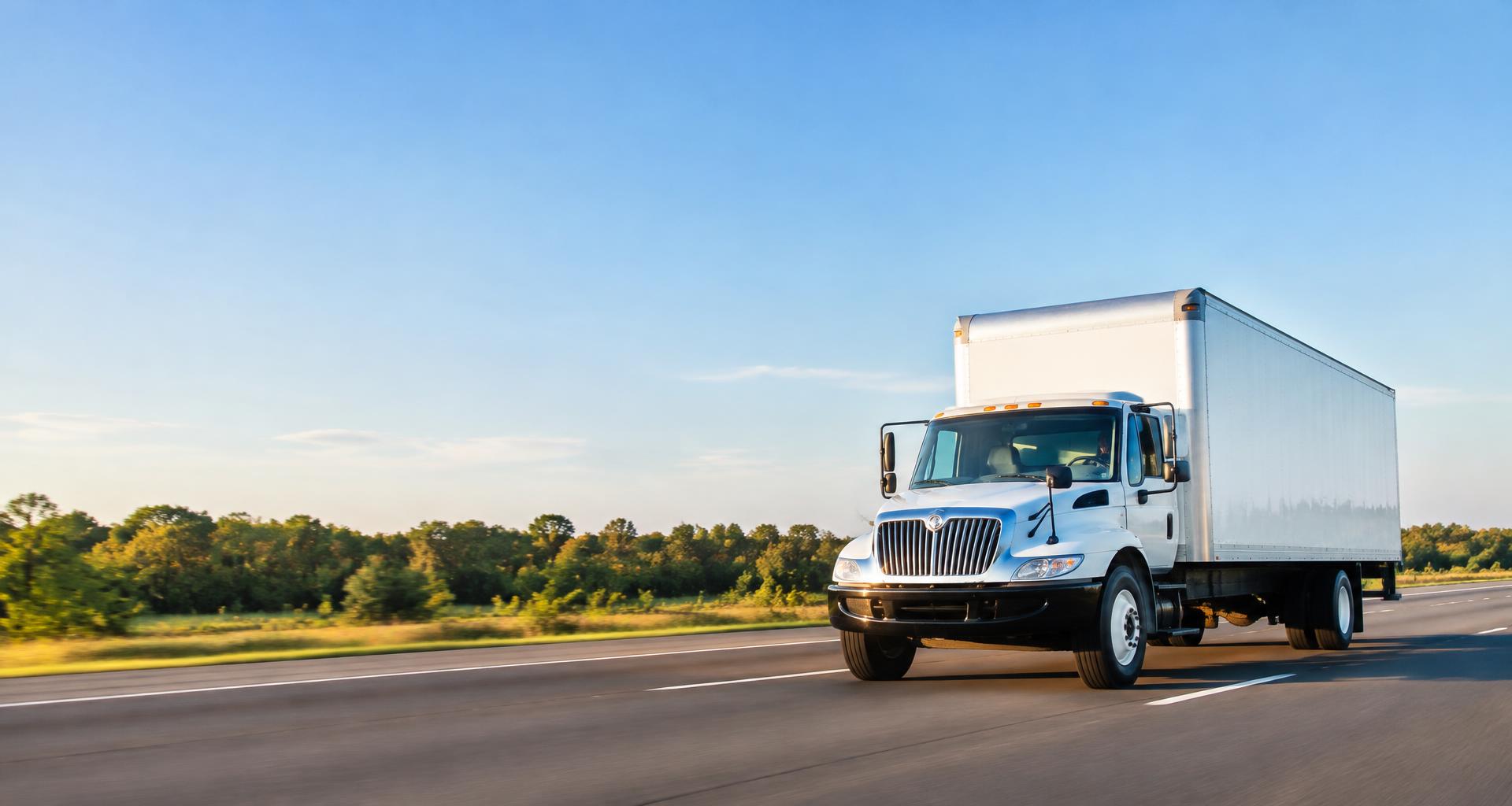 Illustrative cargo truck traveling on an open highway